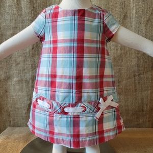 Janie & Jack Red Turquoise Plaid Dress 3-6 months